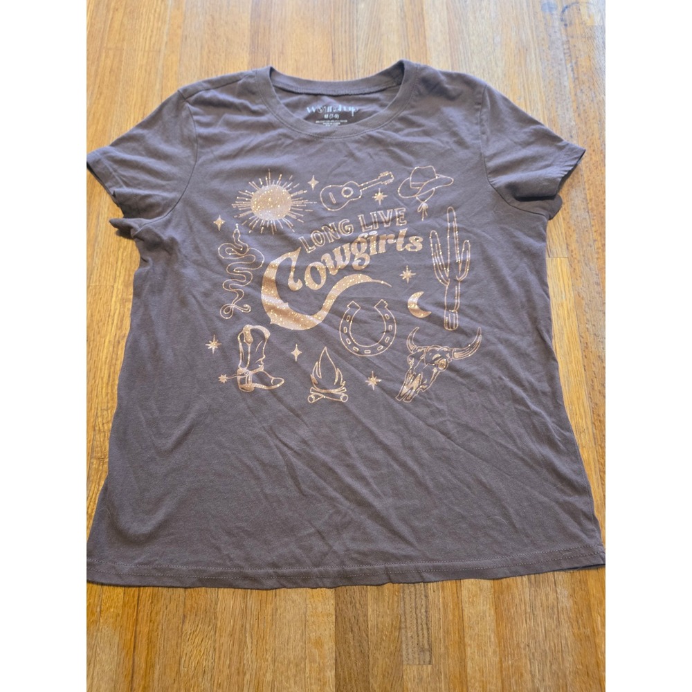 Wound‎ Up Youth Girl Medium (7/9) Brown Glitter Long Live Cowgirls Western Tee